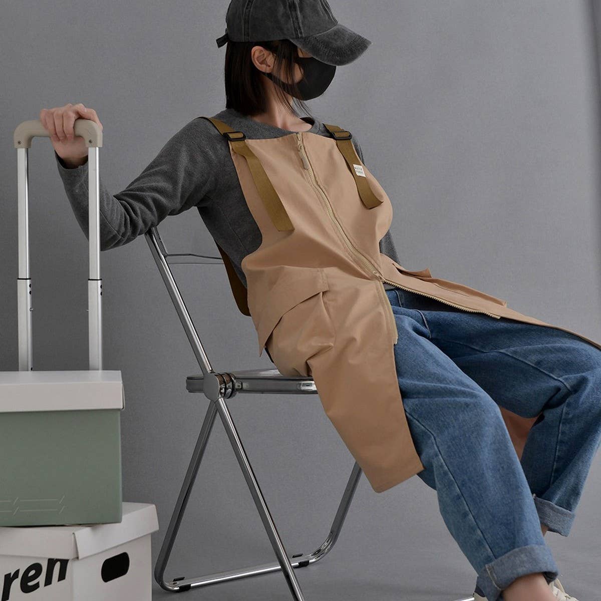 Adjustable zipper Aprons with pockets Work clothes_CWMM3307