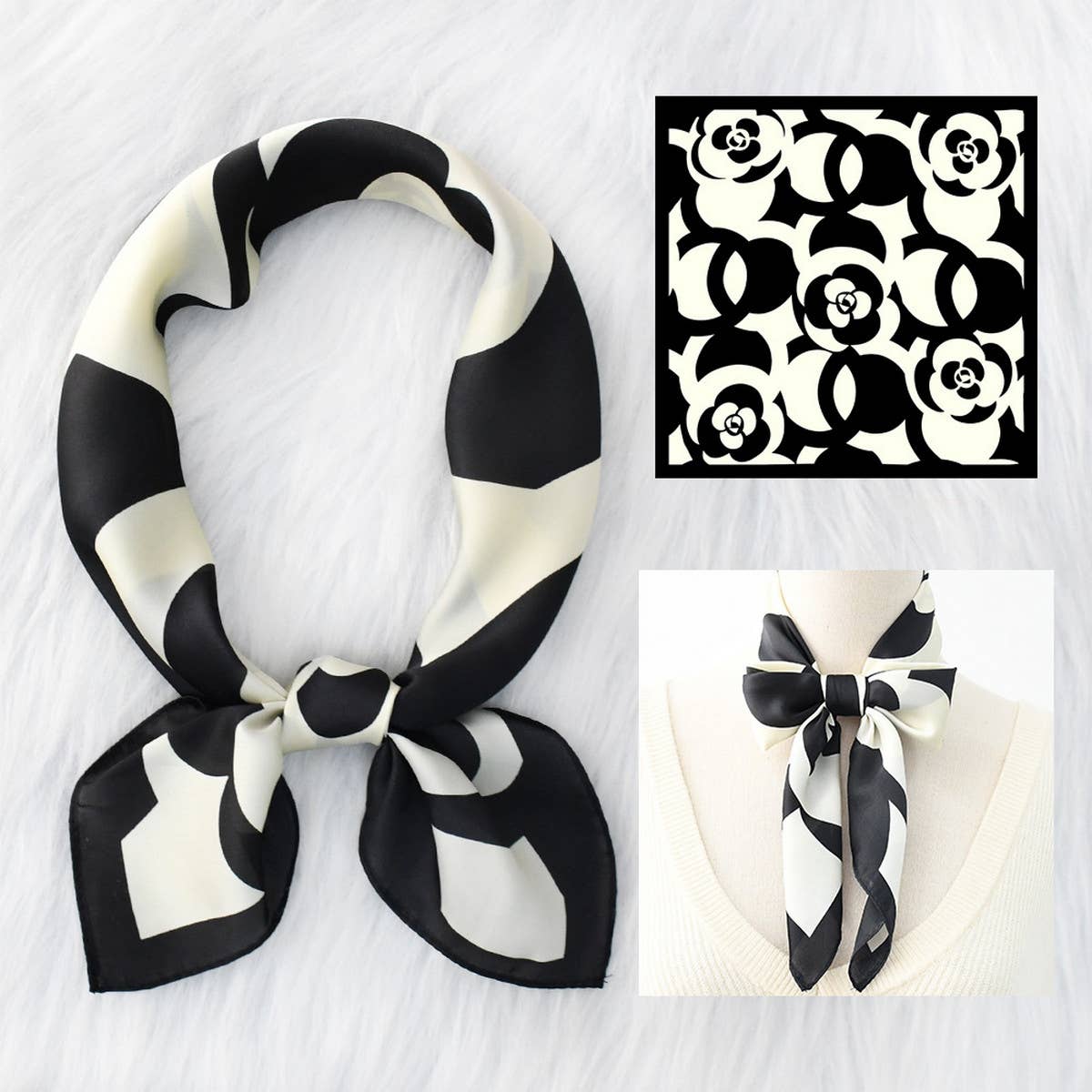 Floral Satin Scarf for Commuting & Sun Protection