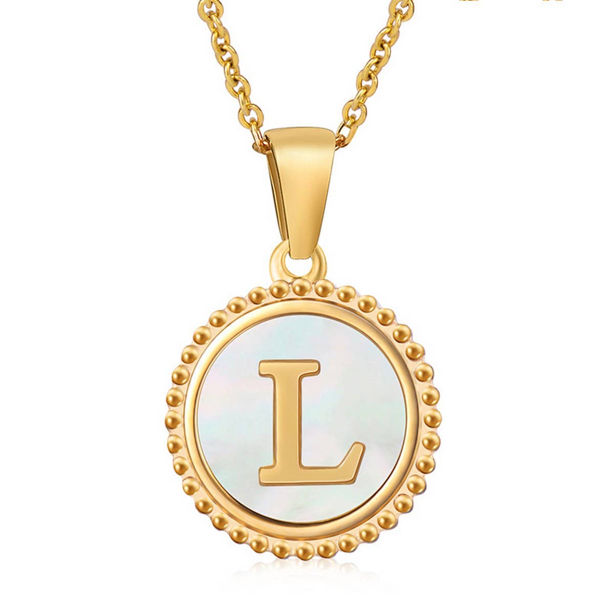 CWAJE1940_Simple Round White Shell Letter Necklace