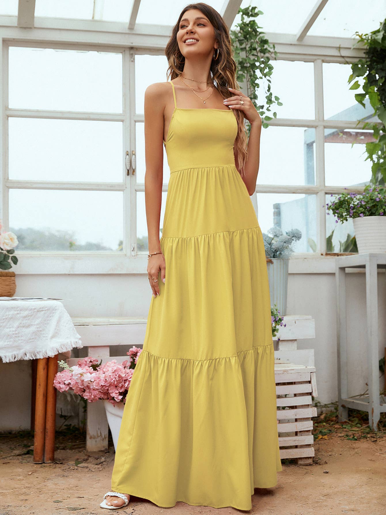Waistband halter temperament swing long dress