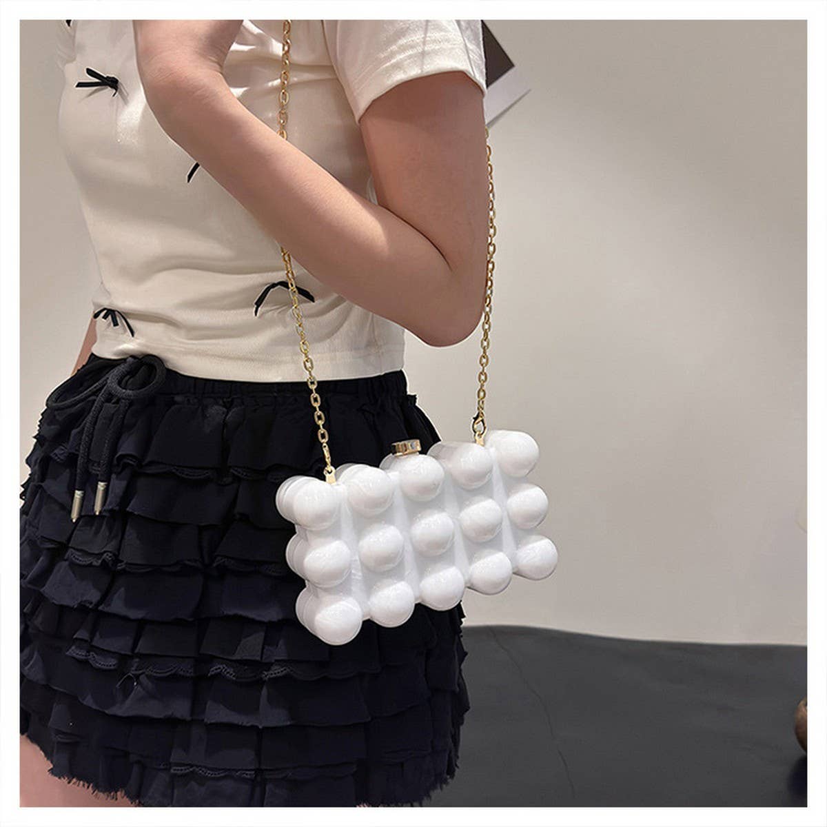FASHIONABLE WAVE BEAD BOX BAG EVENING CLUTCH BAG_CWAB3249