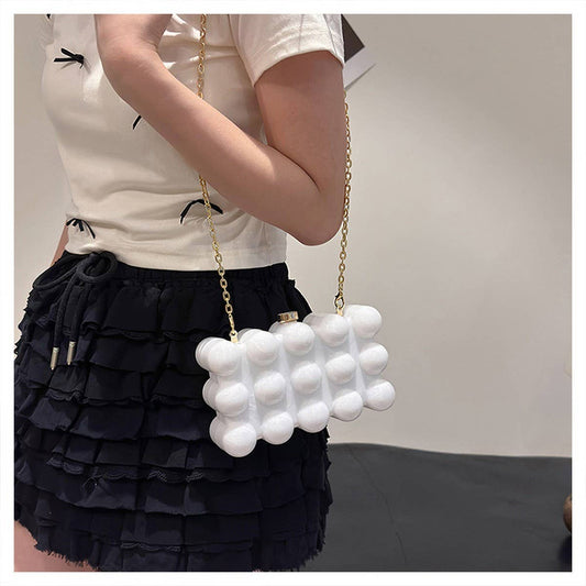 FASHIONABLE WAVE BEAD BOX BAG EVENING CLUTCH BAG_CWAB3249
