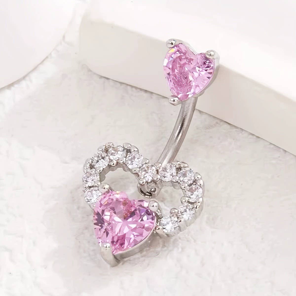 Sweetheart Pink CZ Belly Ring for Piercing