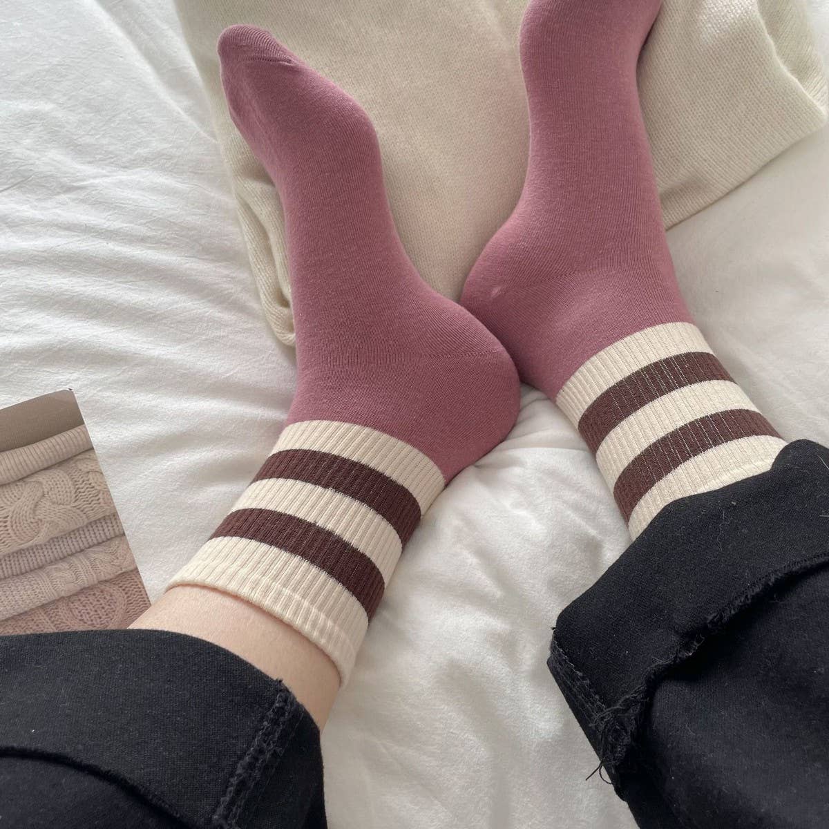 AUTUMN AND WINTER CONTRAST COLOR DOUBLE BAR SOCKS_CWMS0908