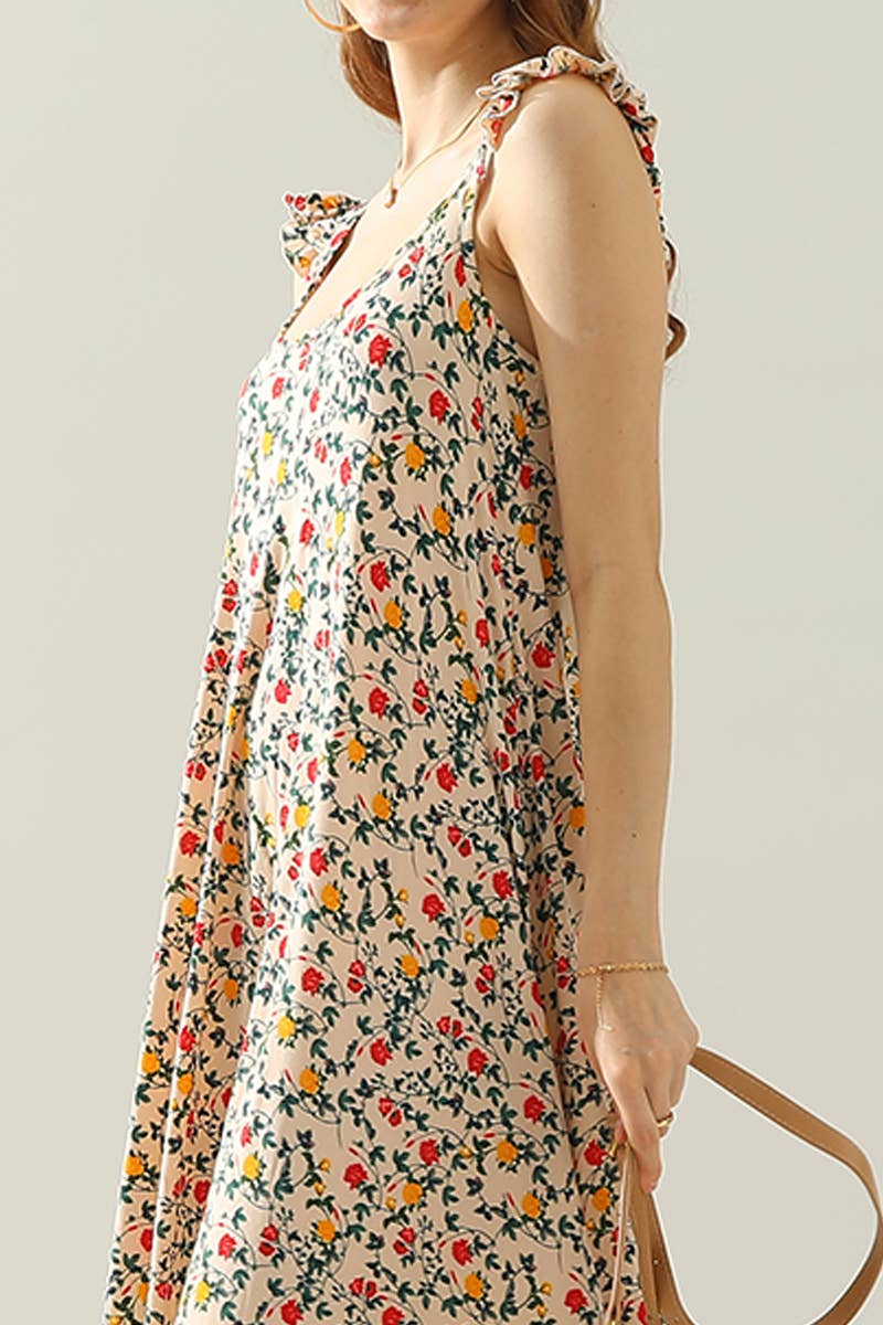 CWDMD542_MAXI RUFFLE DETAILED SLEEVELESS DRESS