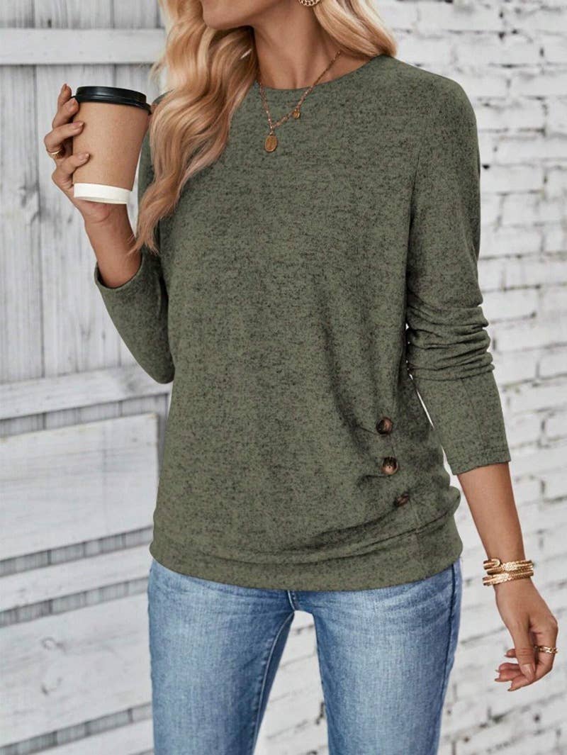 SOLID COLOR LONG-SLEEVED CUT-OUT CASUAL SHIRT