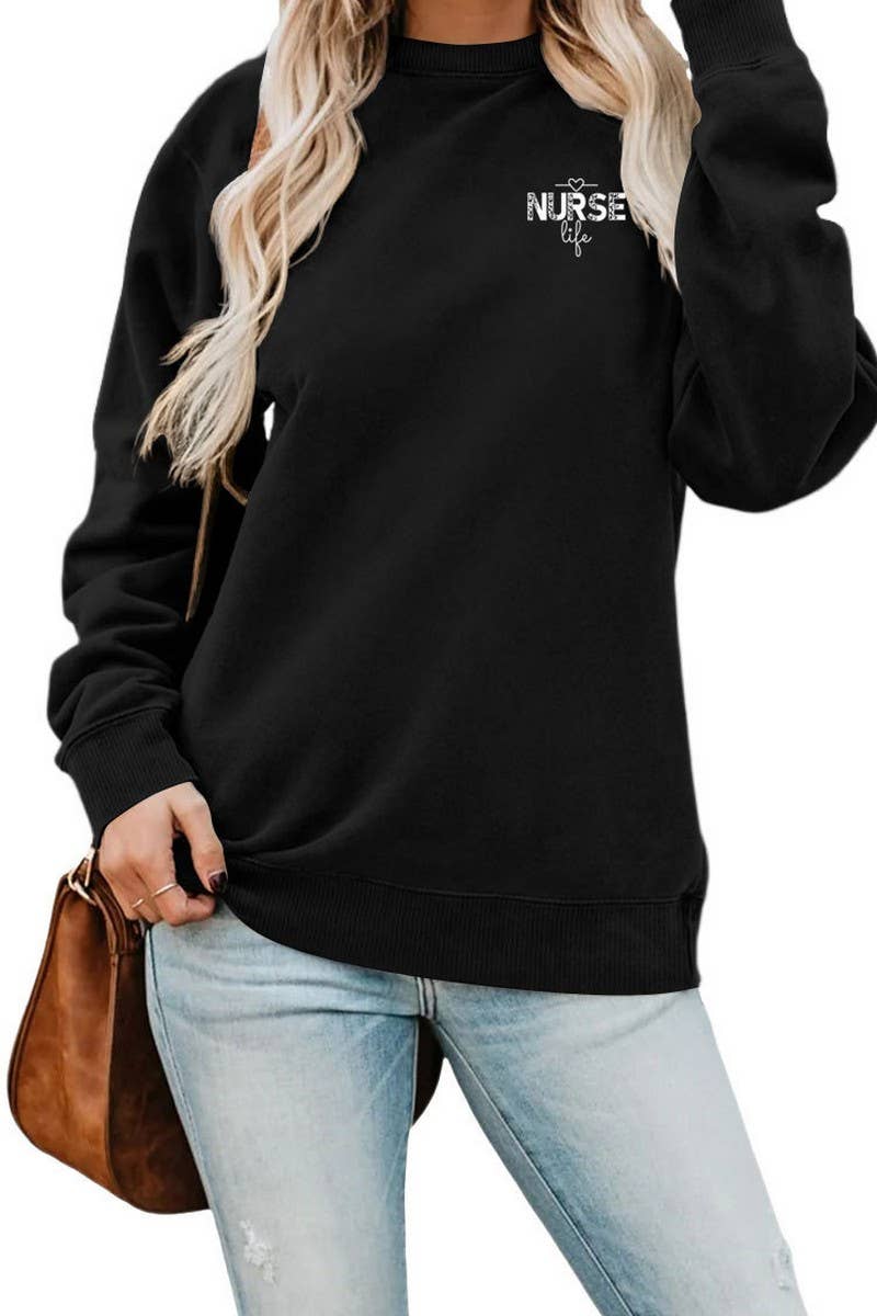 WOMEN NURSE PRINTING RIBBED OVERSIZED PULLOVER_CWTSTL0459