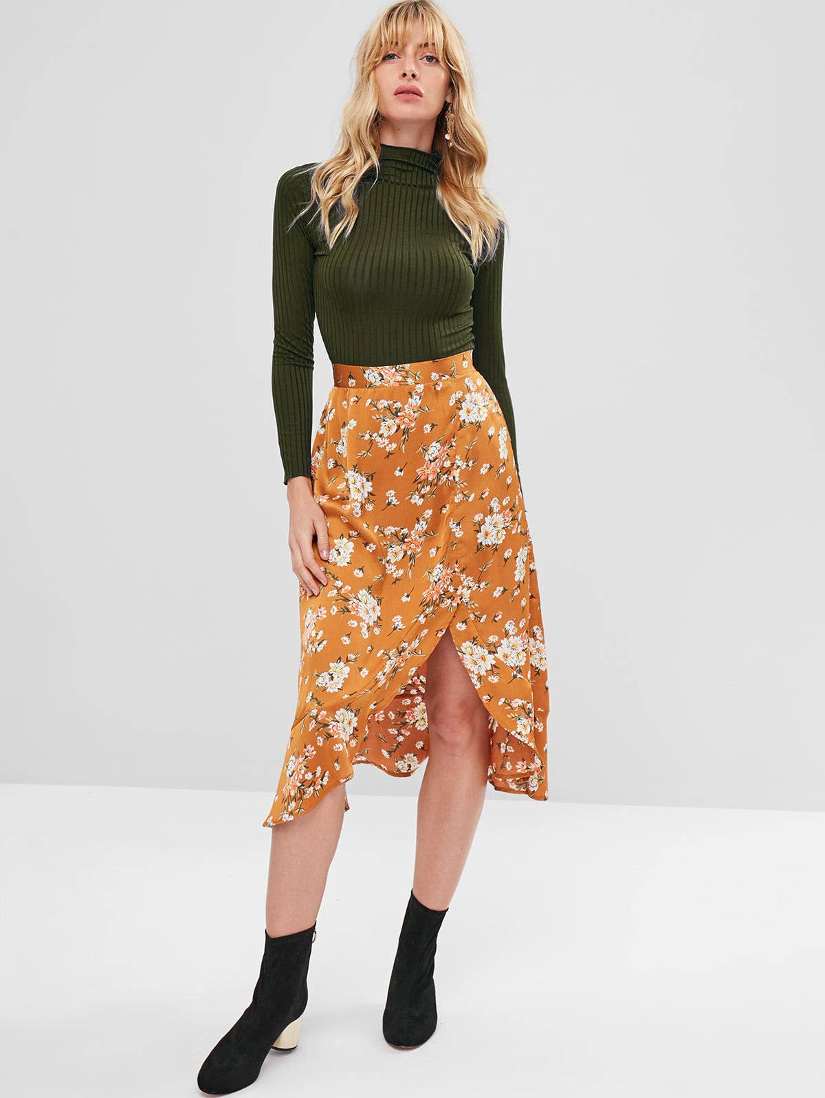 SEMI-TURTLENECK LONG-SLEEVED KNIT T-SHIRT