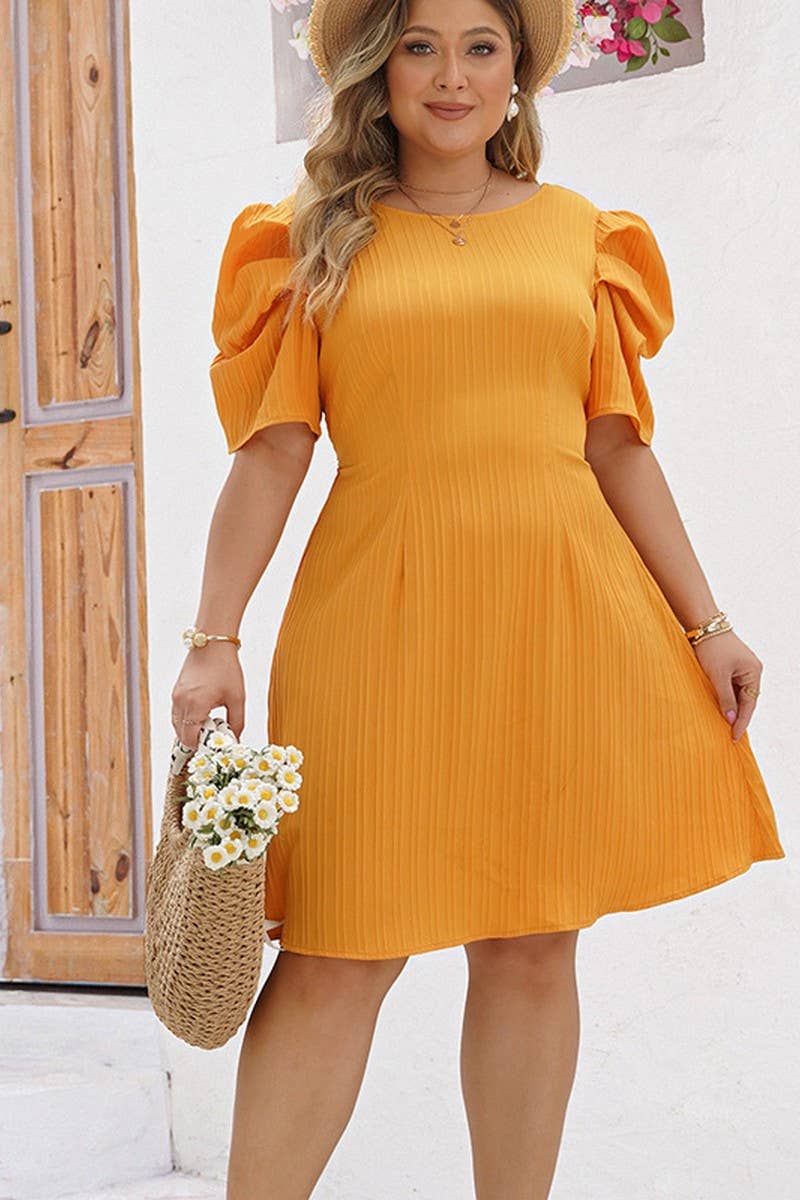 TEMPERAMENT BUBBLE SLEEVES WAIST IN PIECE DRESS_CWDSD2979