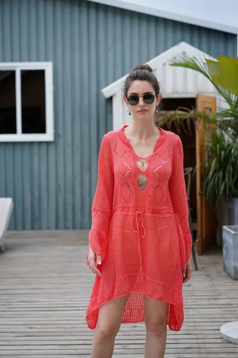 CWDSD7356_HOLLOW CROCHET BEACH VACATION KNIT CARDIGAN