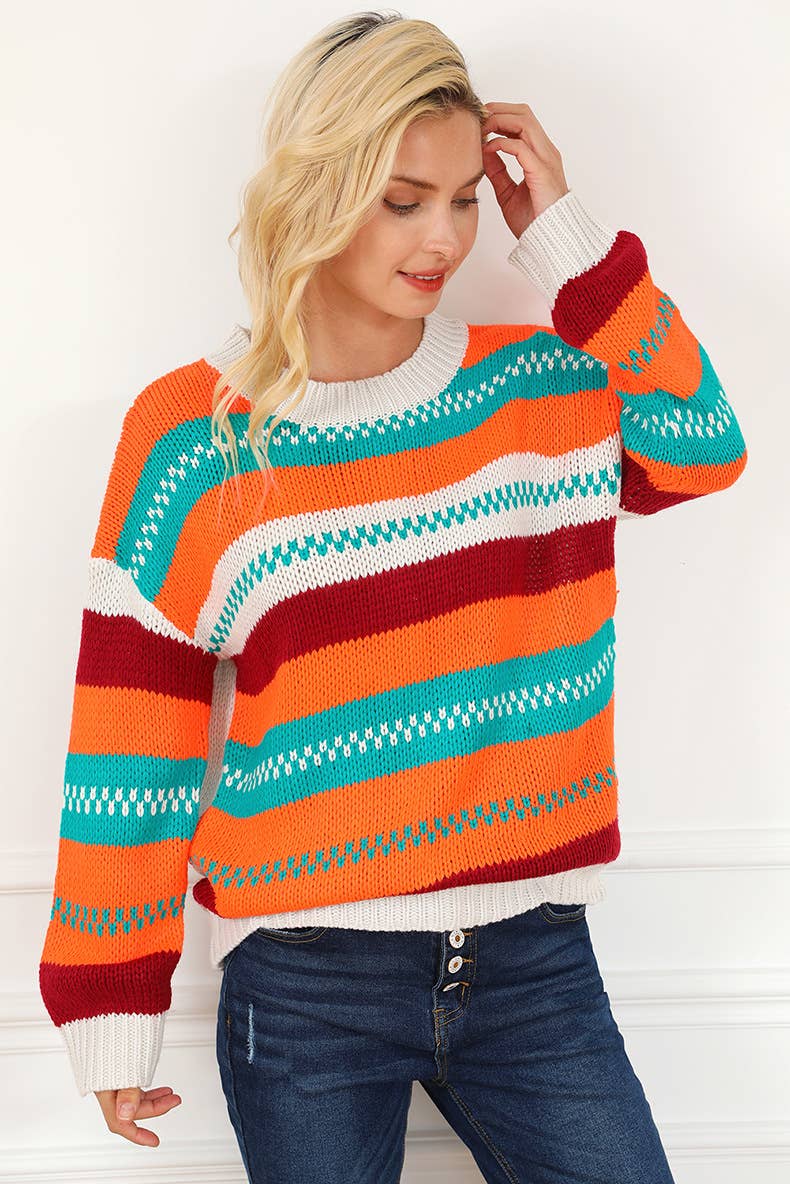 Warm loose intercolored pullover sweater