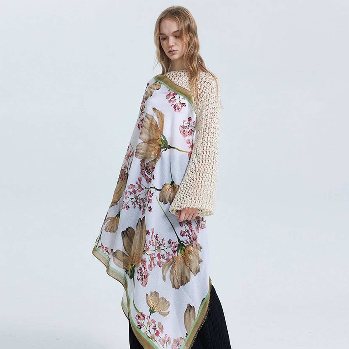 Satin Gold-Trimmed Scarf for Women ? Shawl