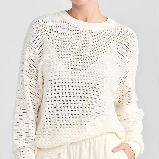 SOLID COLOR HOLLOW LOOSE LAZY ROUND NECK SWEATER