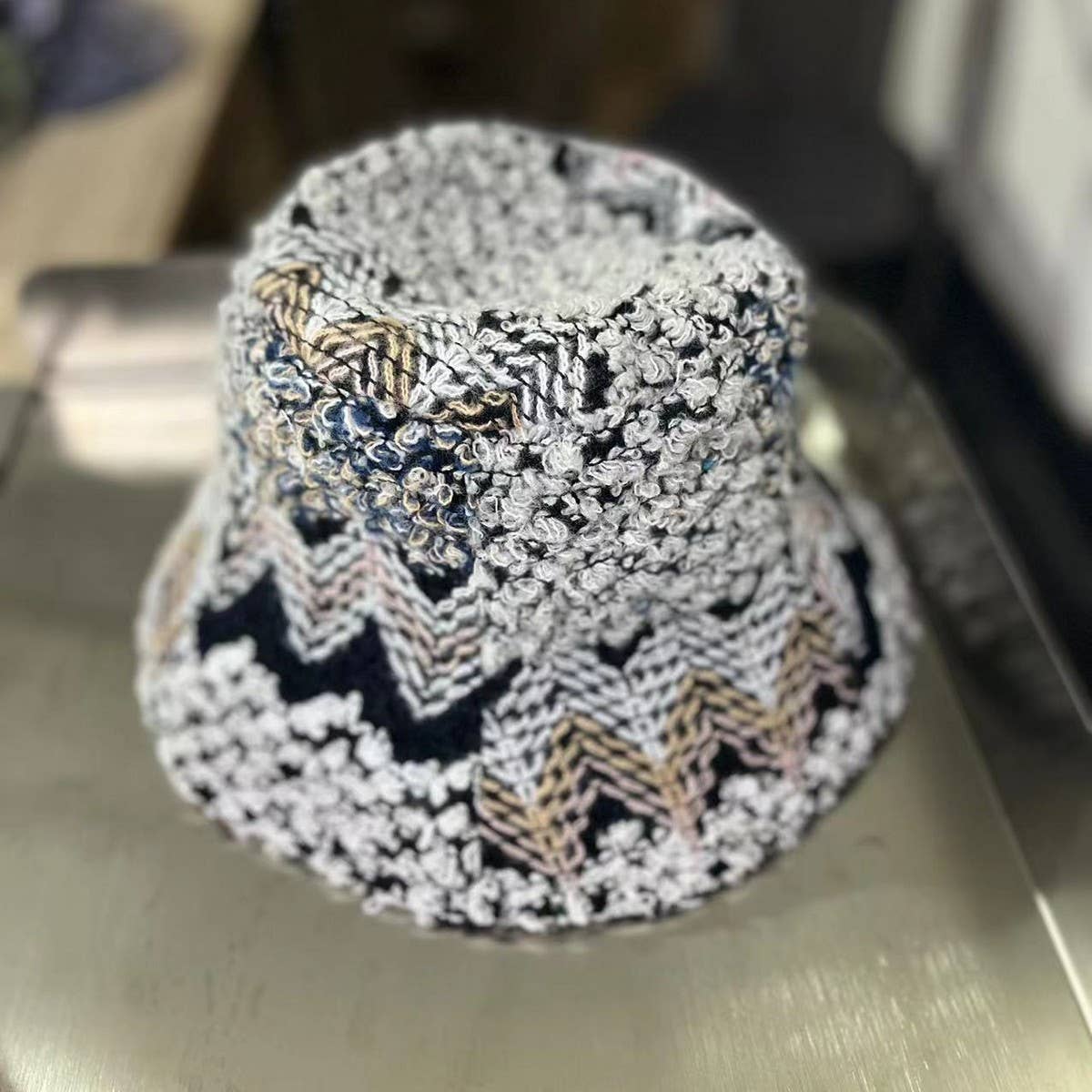 CWAH2213_ETHNIC RETRO COLOR MATCHING KNITTED BUCKET HAT