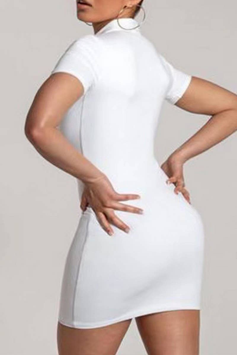 CWDSD7459_RIBBED DEEP V LAPEL SHORT SLEEVE BODYCON DRESS