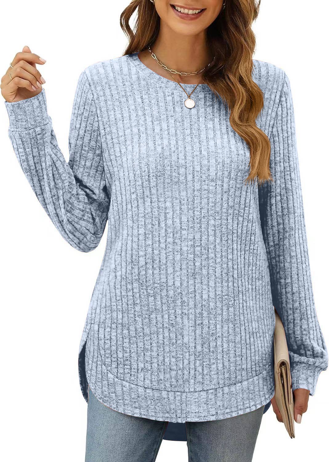 SOLID COLOR ROUND NECK LONG SLEEVE BRUSHED SHIRT