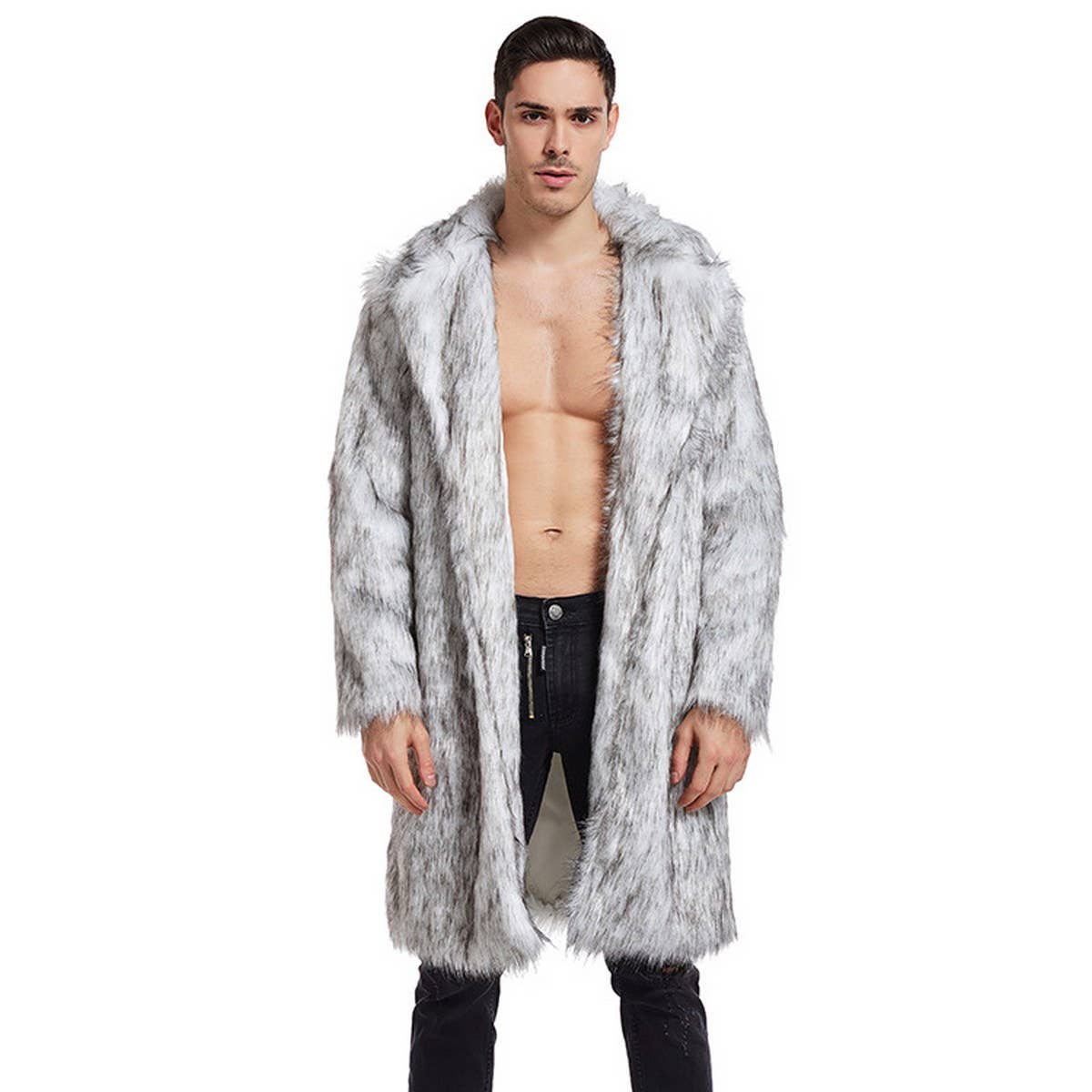 Warm Men's Faux Fur Coat Long Winter Jacket