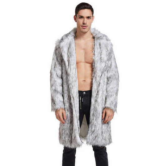Warm Men's Faux Fur Coat Long Winter Jacket