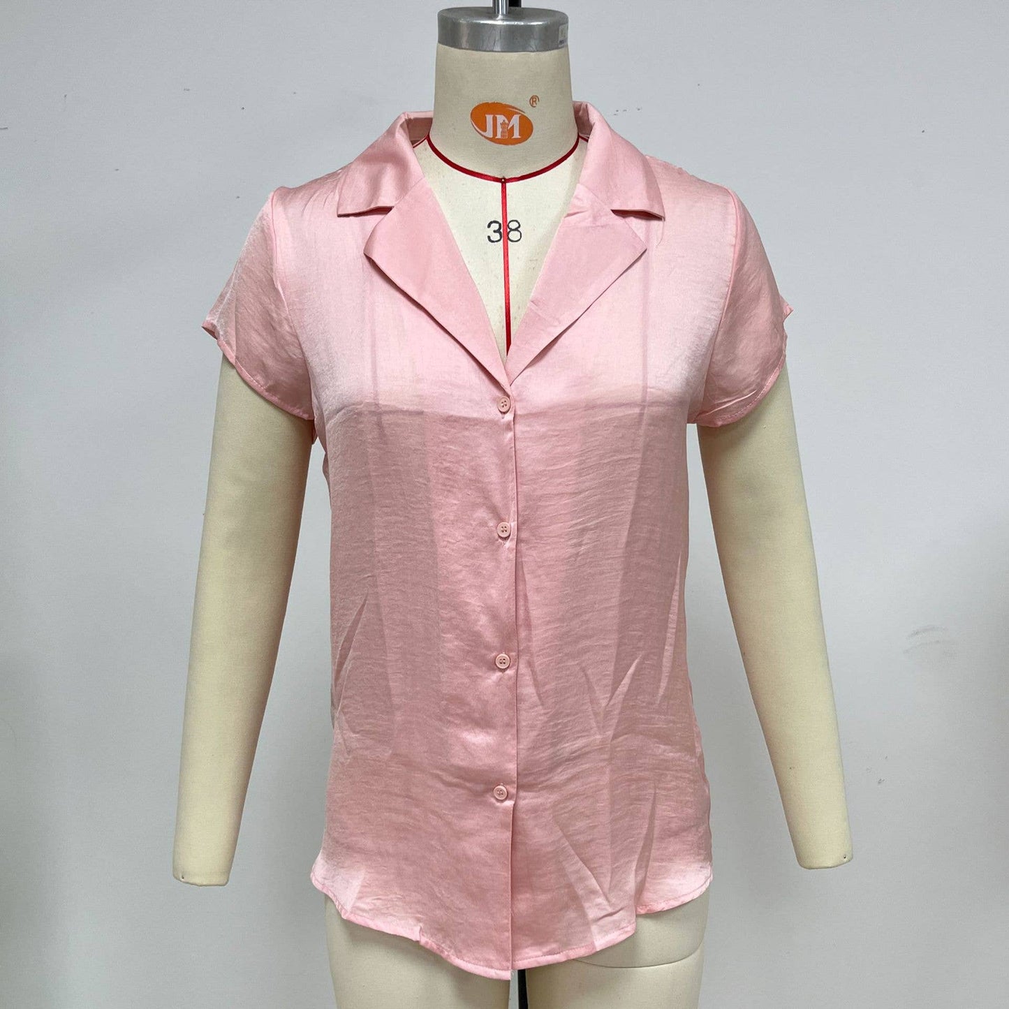 LAPEL SOLID SATIN SHORT SLEEVED LOOSE SHIRT