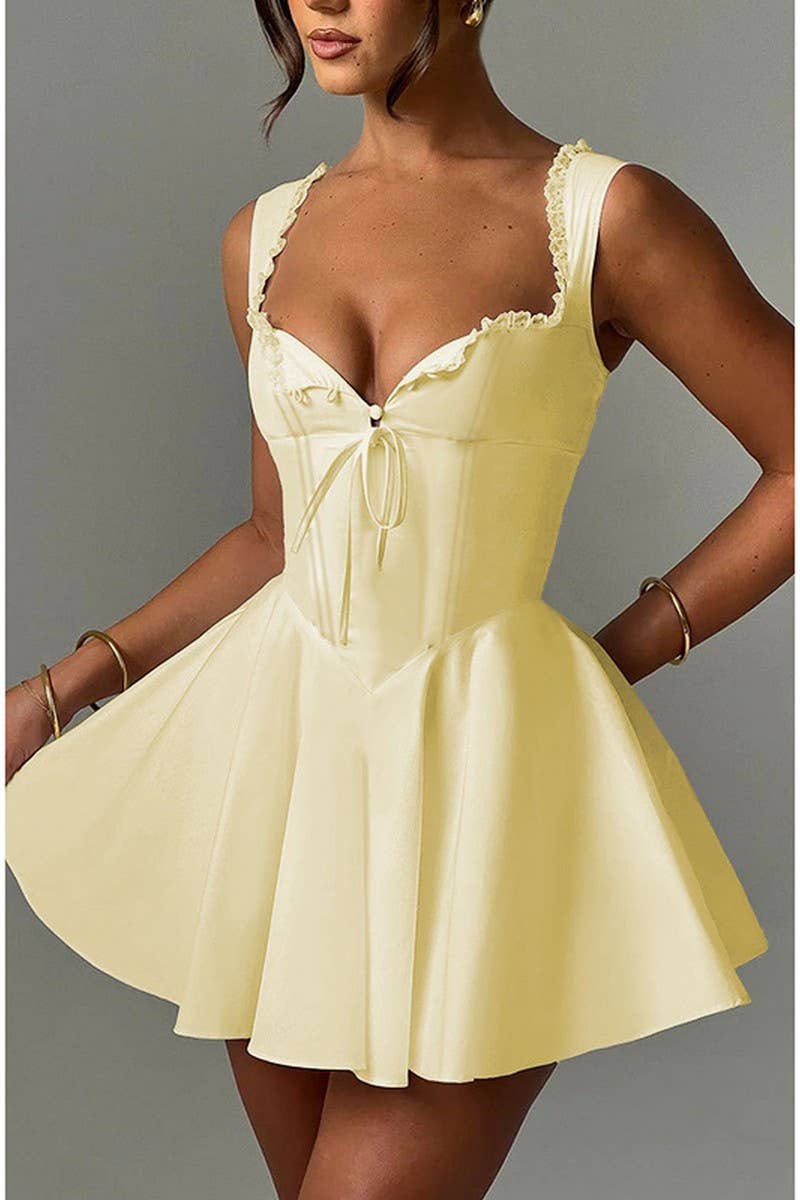 CWDSD6719_PURE COLOR TEMPERAMENT SEXY SUSPENDER DRESS