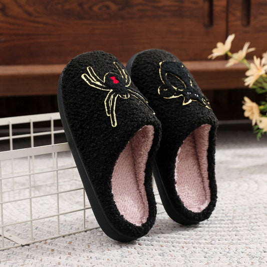 Halloween Spider Black Cat Plush Slippers_CWSHF00220