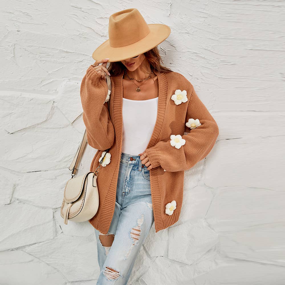 Flower cardigan lantern sleeve sweater coat_cwocal0687