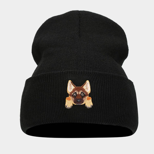 CUTE PUPPY HEAD KNITTED HAT WITH CURLED BRIM_CWAH2068