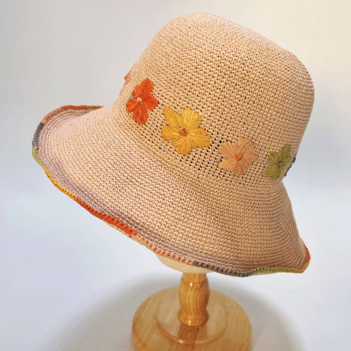Foldable Handmade Crochet Embroidered Straw Hat_CWAH3589