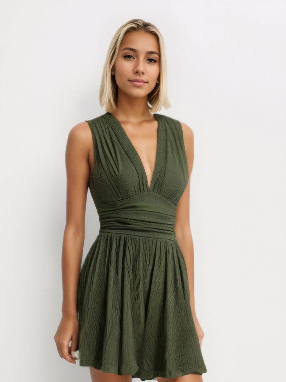 KNITTED PLEATED PIT STRIP SLEEVELESS ONESIE