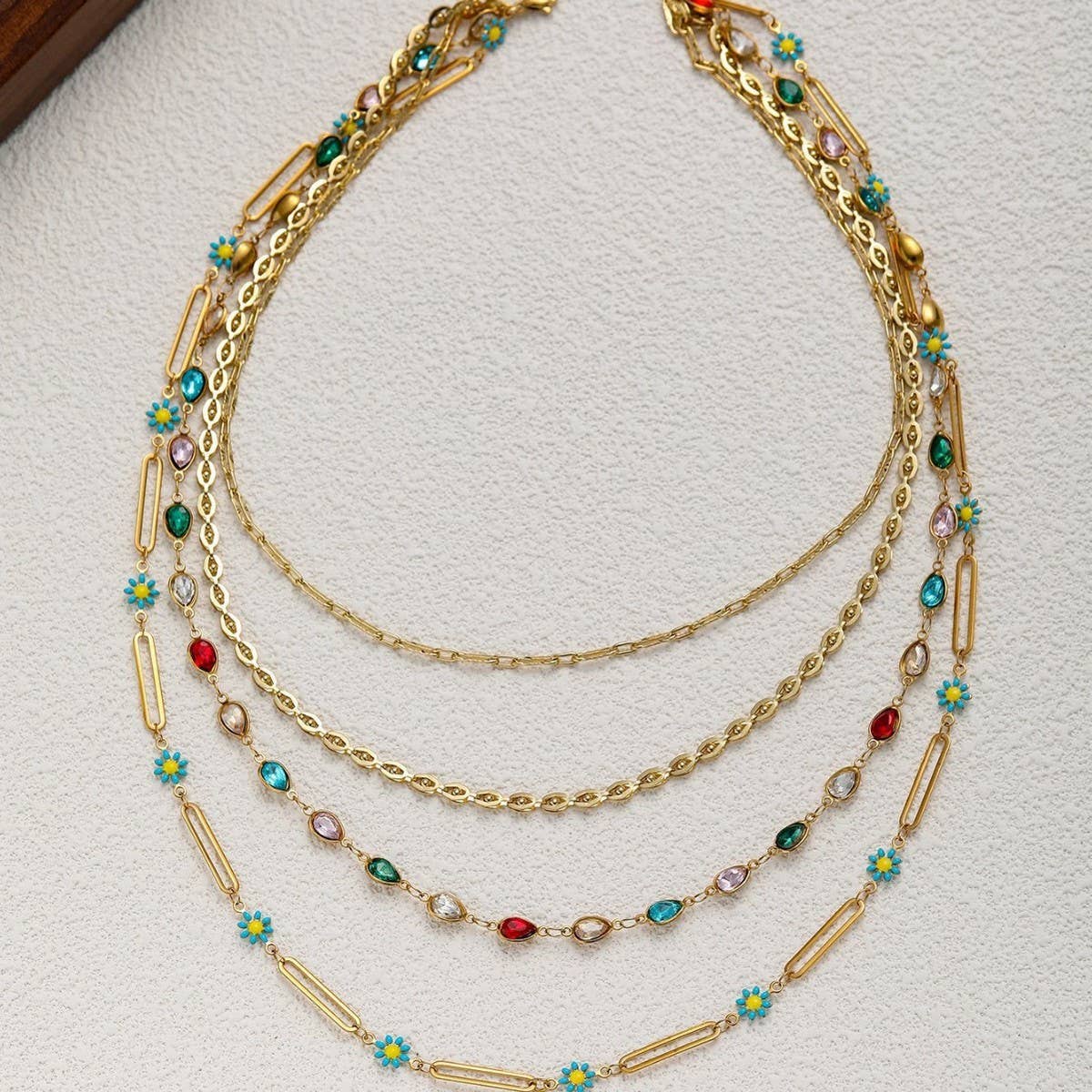 NATURAL STONE HAND-BEADED CLAVICLE NECKLACE