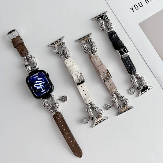 IWATCH9-1 SE DOG PAW ORNAMENT GENUINE LEATHER STRAP