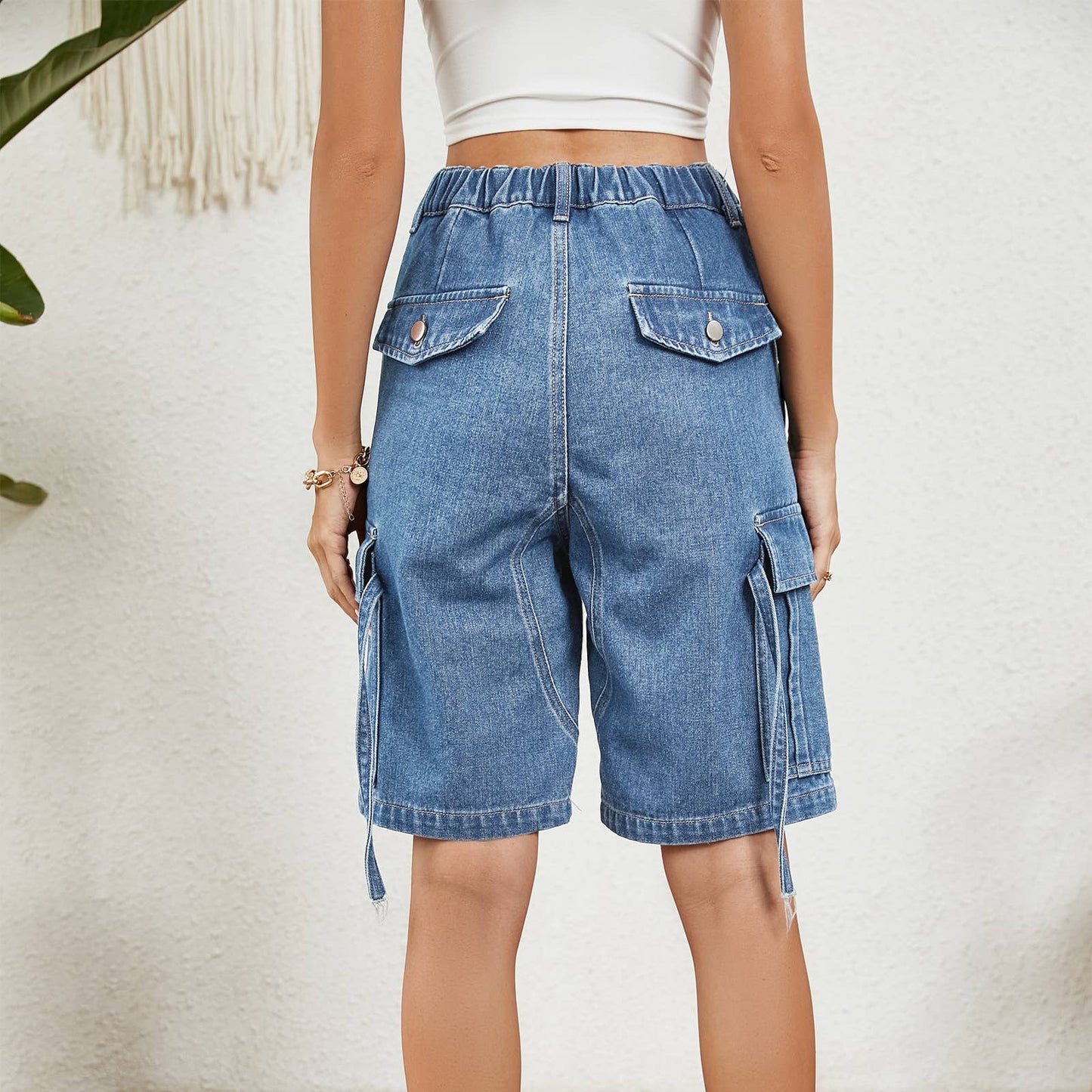PERSONALIZED DENIM CARGO QUARTER SHORTS