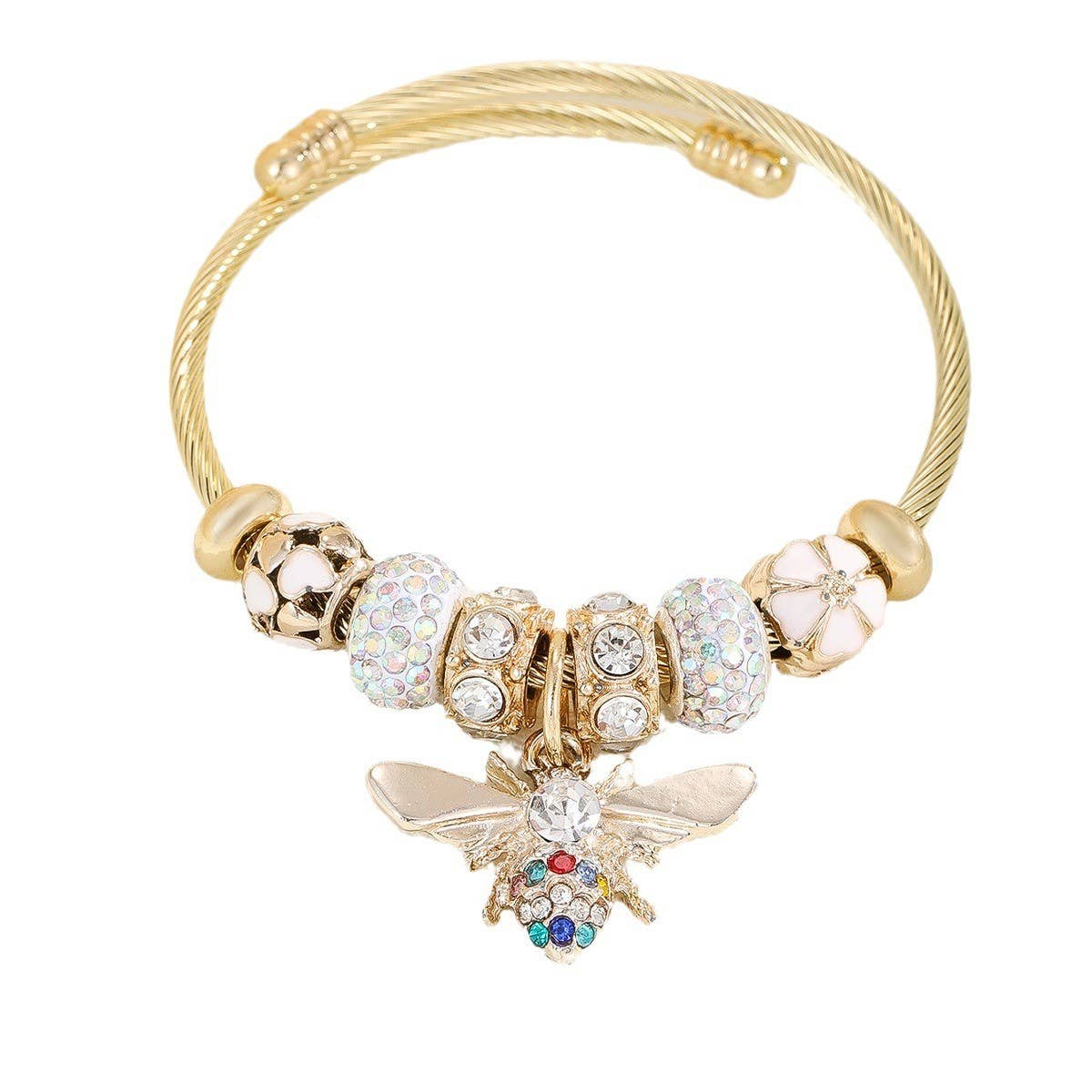 Trendy Gold Steel Bracelet with Enamel Charm