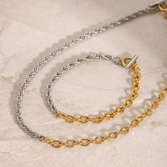 Two-Tone Gold Silver Twisted Chain Necklace