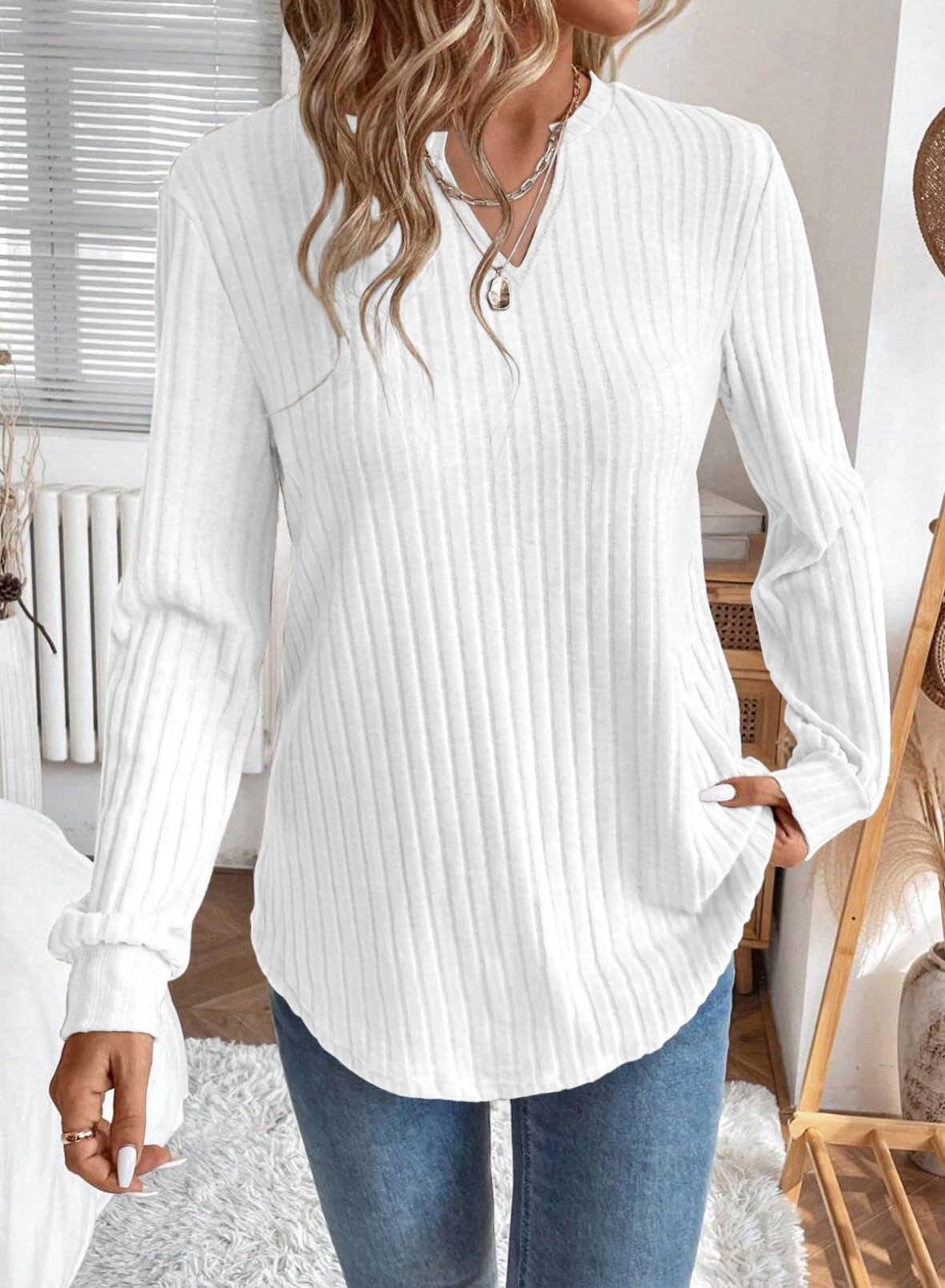 V-neck sharpened pit strip long sleeve T-shirt