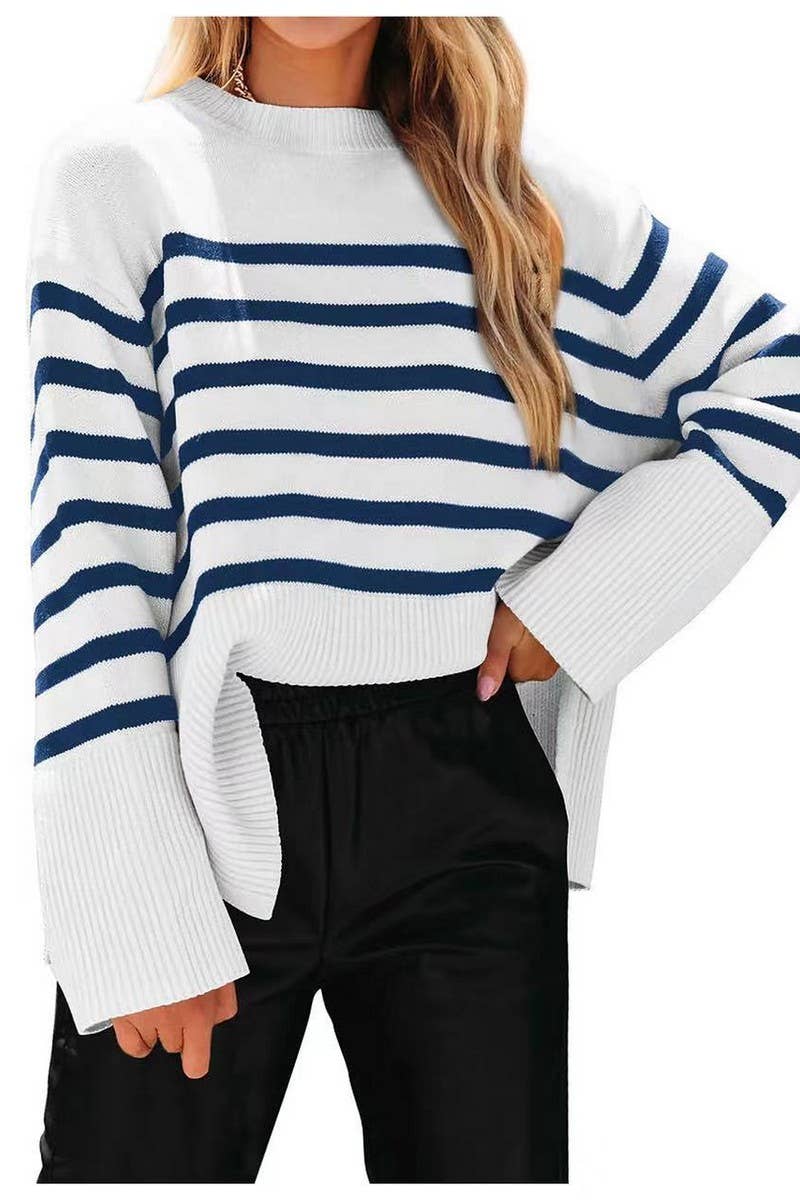CWOSWL07683_STRIPED LOOSE-FITTING PULLOVER KNIT SWEATER
