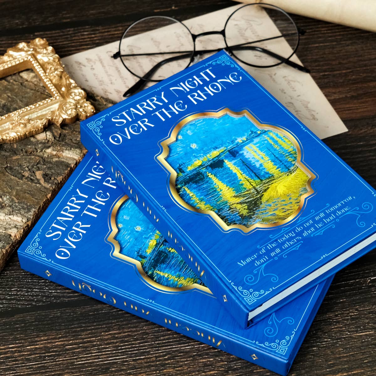 VINTAGE OIL PAINTING STAR AND MOON BLUE NOTEBOOK