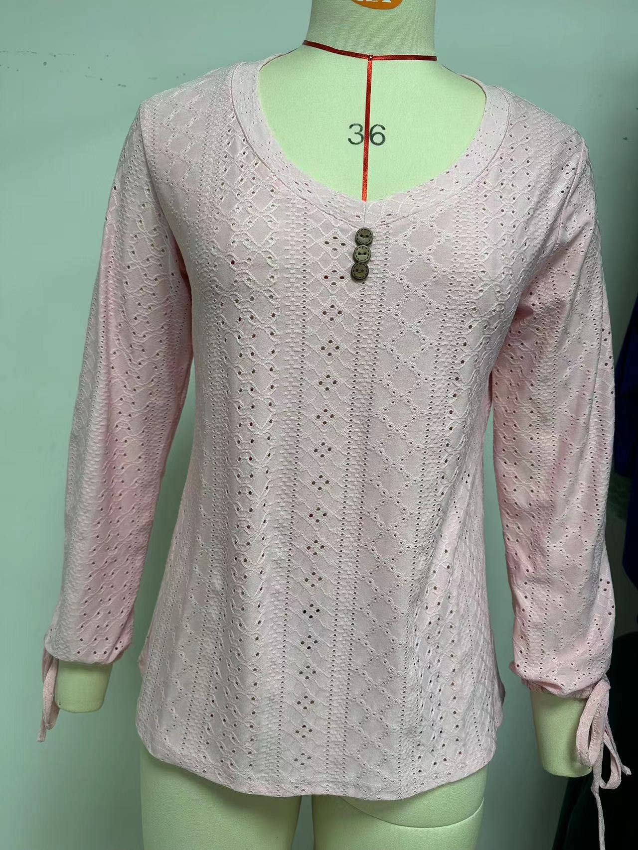 V-neck seven-point sleeved drawstring loose shirt