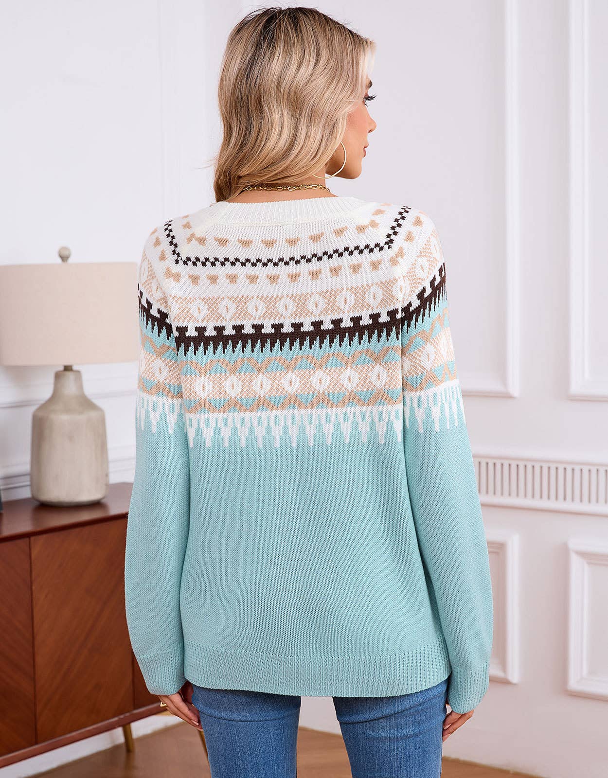Ethnic geometric pattern Fair Isle sweater
