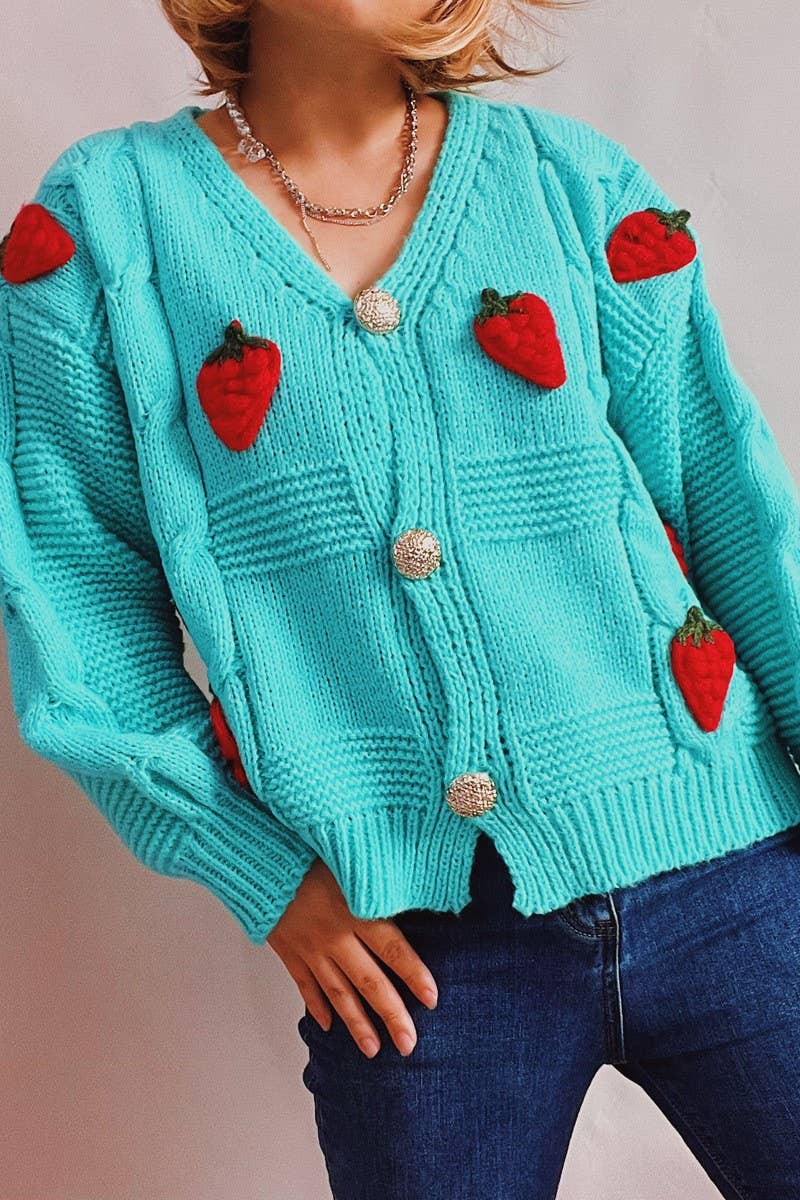 Strawberry embroidery single breasted cardigan