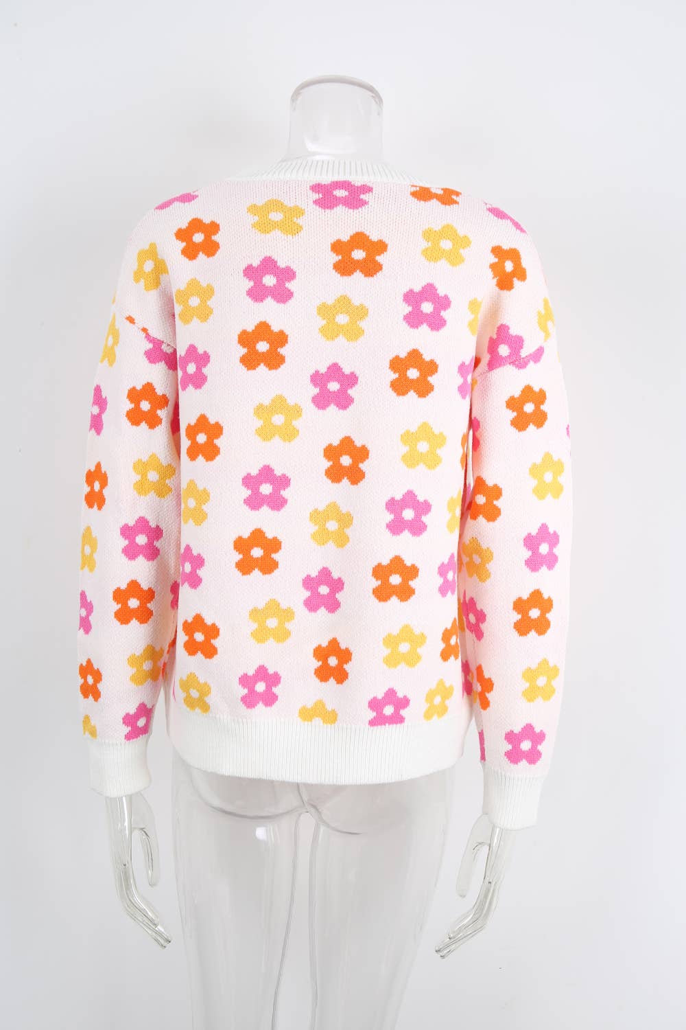 Versatile flower-printed warm threaded sweater