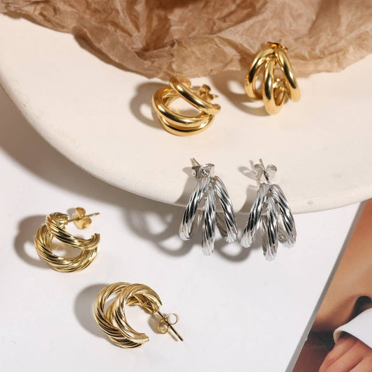 Mirror Finish Hollow Earrings Titanium Steel