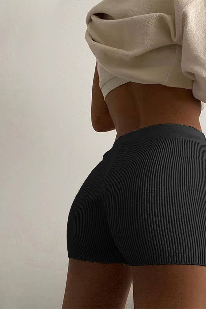 CWBSP0469_COTTON HIGH WAIST SPORTS SKINNY RIBBED SHORTS