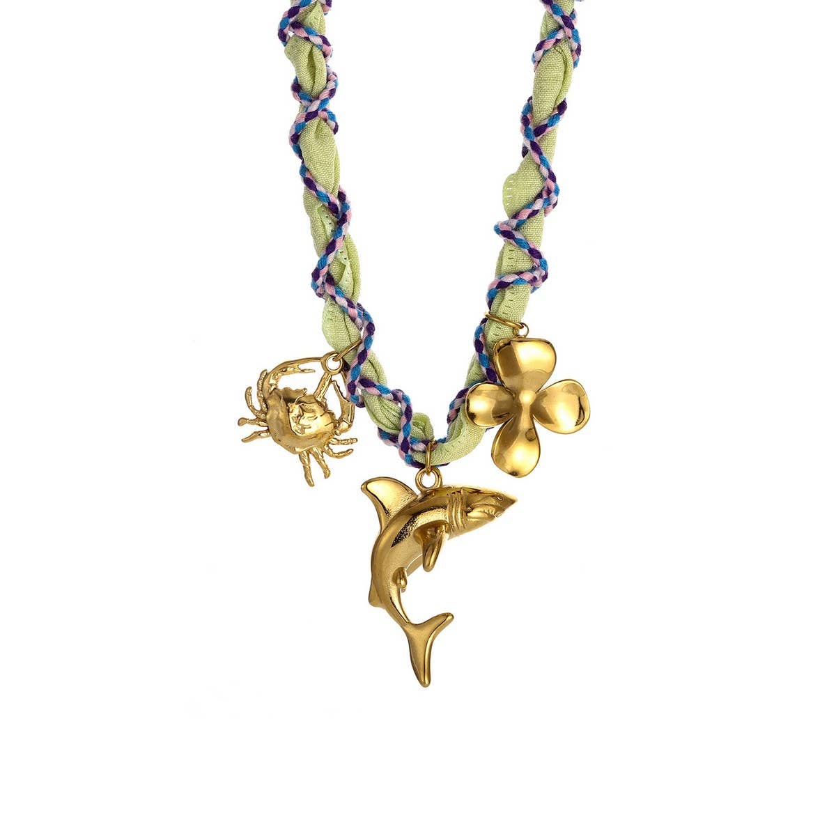 Handmade Ocean Scarf Necklace with Star & Dolphin