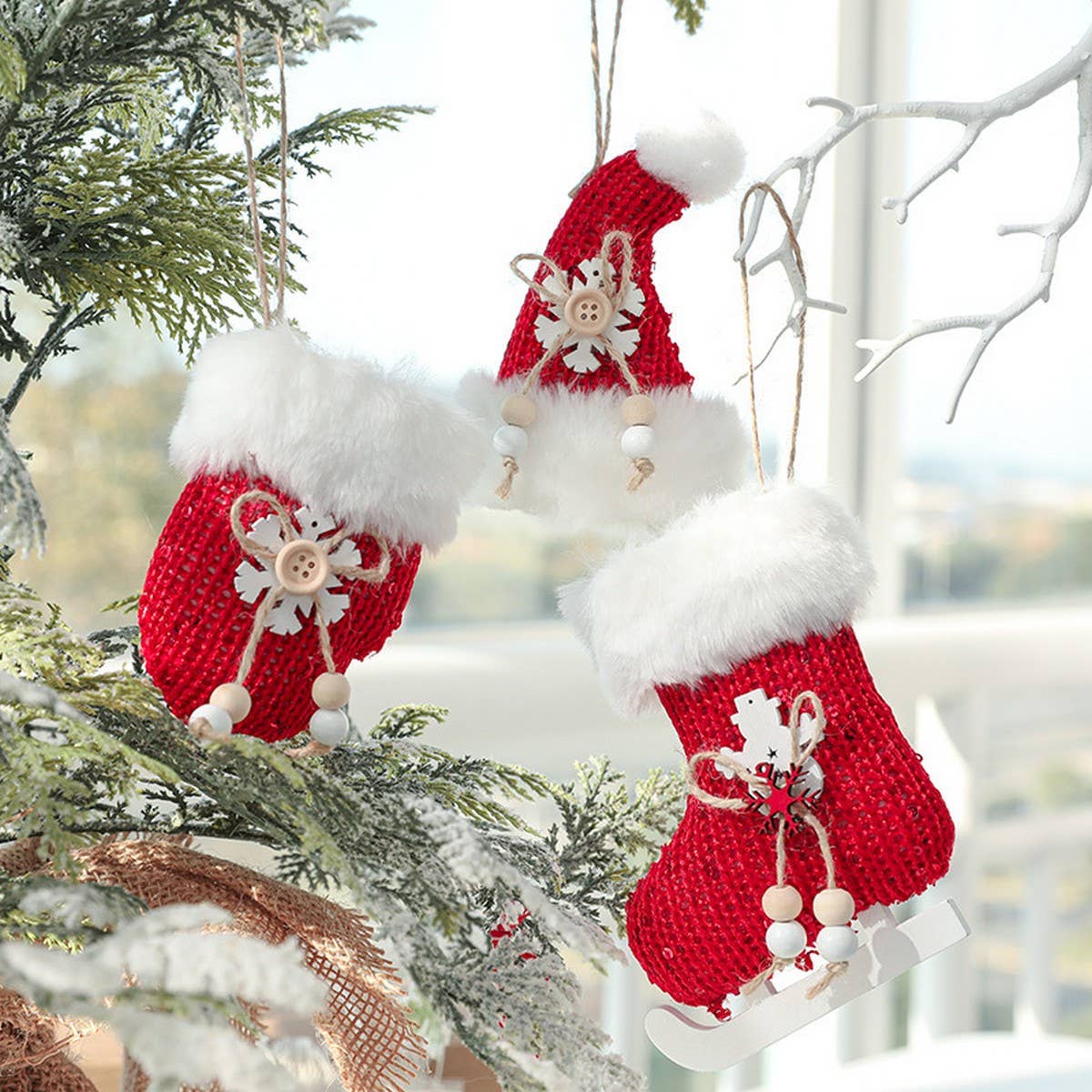 Red Plush Stocking Glove Christmas Tree Ornament_CWMM9764