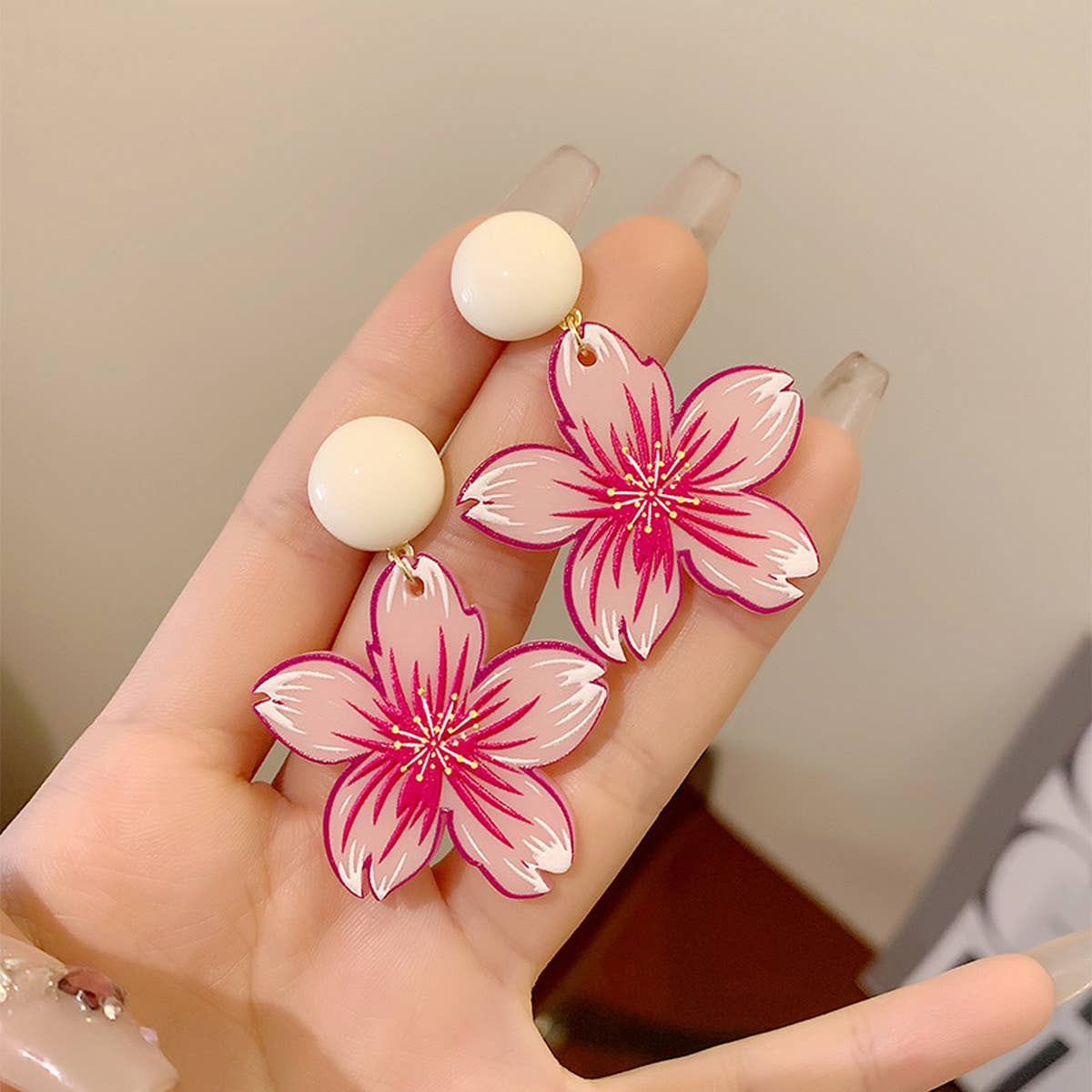 PEACH PINK FLOWER FRESH EARRINGS_CWAJE1624