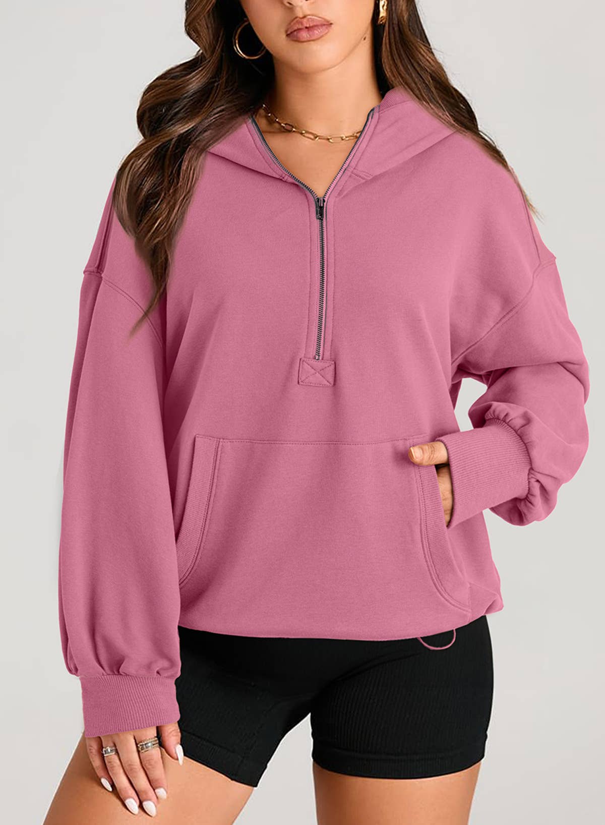 SOLID COLOR HOODED ZIPPER HOODIE