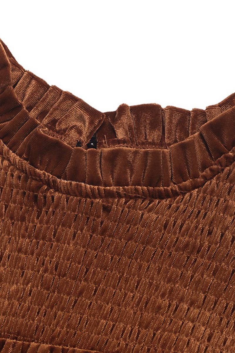 CWDSD6206_SOLID COLOR GOLD VELVET LONG SLEEVE DRESS