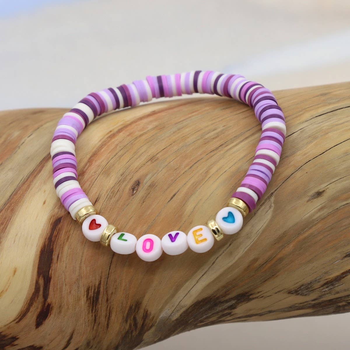 COLORFUL POLYMER CLAY LETTER BEADED BRACELET
