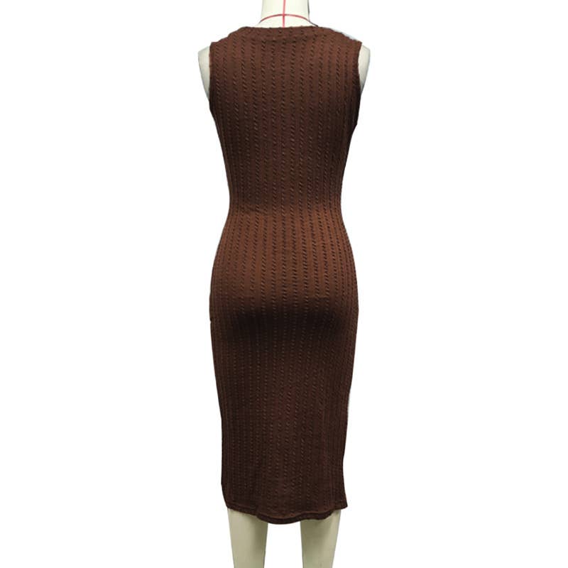 SOLID COLOR SHEATH LONG SLEEVELESS DRESS